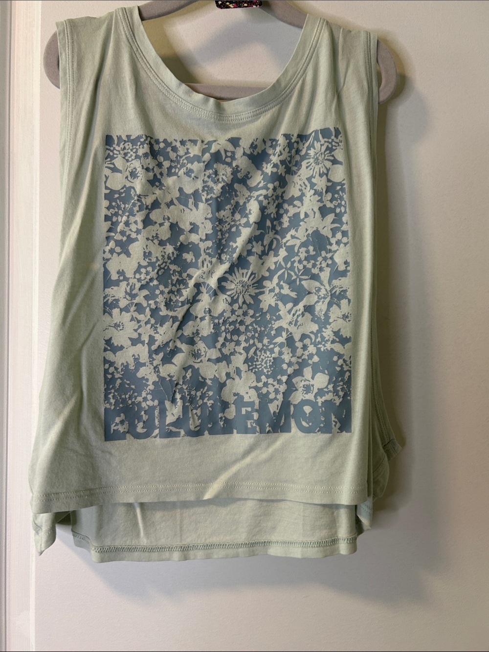 13. lululemon athletica Light Mint Tank with Blue Floral Block Graphic